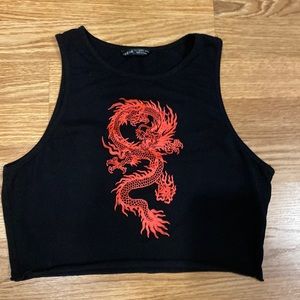 Cropped tank top with intricate dragon design in the center from Shein.